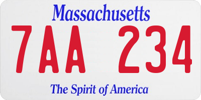 MA license plate 7AA234