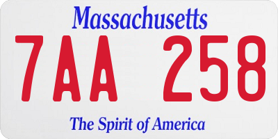 MA license plate 7AA258