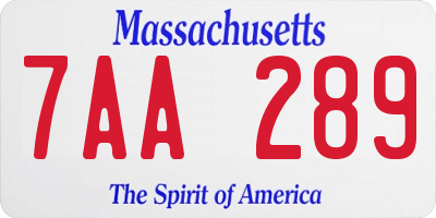 MA license plate 7AA289