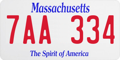 MA license plate 7AA334