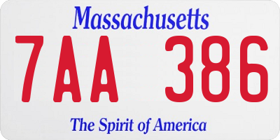 MA license plate 7AA386