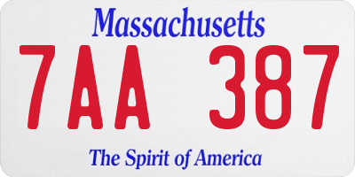MA license plate 7AA387