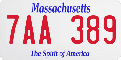 MA license plate 7AA389