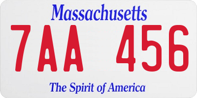 MA license plate 7AA456