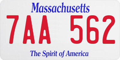 MA license plate 7AA562