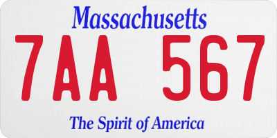 MA license plate 7AA567