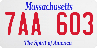 MA license plate 7AA603