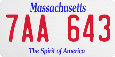 MA license plate 7AA643