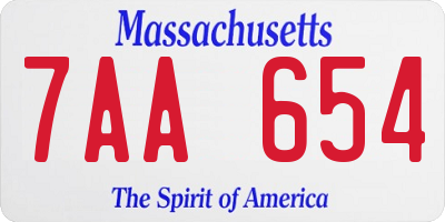 MA license plate 7AA654