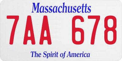 MA license plate 7AA678