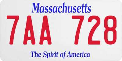 MA license plate 7AA728