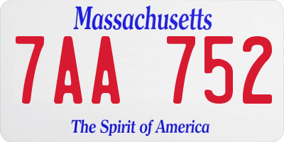 MA license plate 7AA752