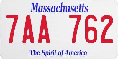 MA license plate 7AA762