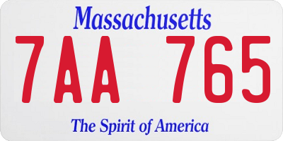 MA license plate 7AA765