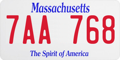 MA license plate 7AA768