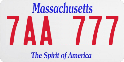 MA license plate 7AA777