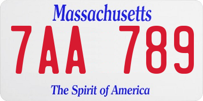 MA license plate 7AA789
