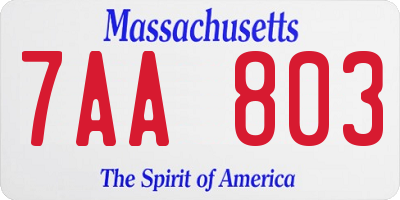 MA license plate 7AA803