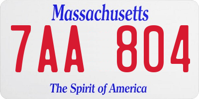 MA license plate 7AA804