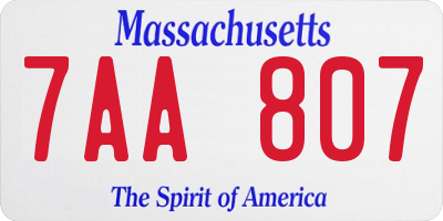 MA license plate 7AA807
