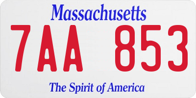 MA license plate 7AA853