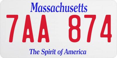 MA license plate 7AA874