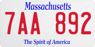 MA license plate 7AA892
