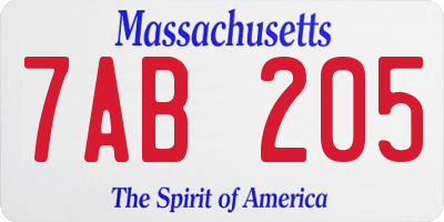 MA license plate 7AB205