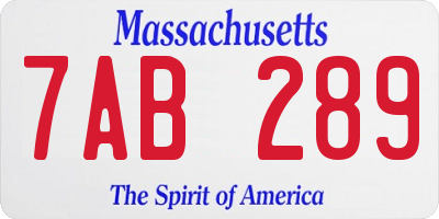 MA license plate 7AB289