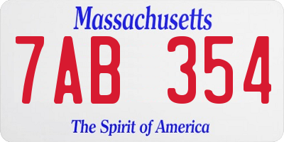MA license plate 7AB354