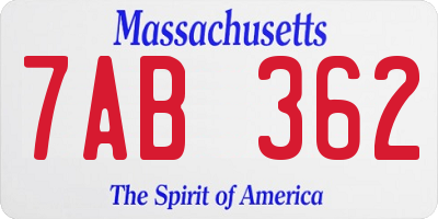 MA license plate 7AB362