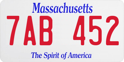 MA license plate 7AB452
