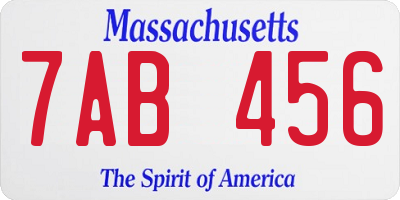 MA license plate 7AB456