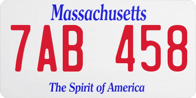 MA license plate 7AB458