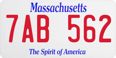 MA license plate 7AB562