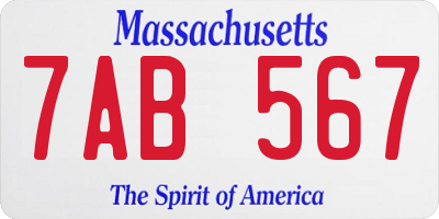 MA license plate 7AB567