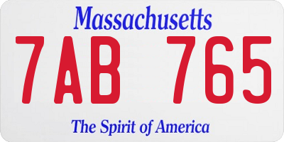 MA license plate 7AB765