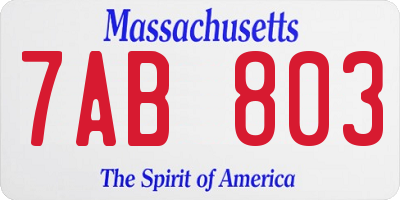 MA license plate 7AB803