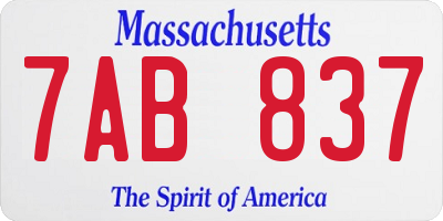 MA license plate 7AB837