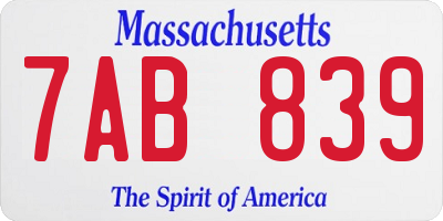 MA license plate 7AB839