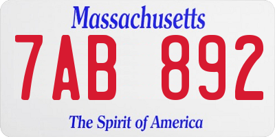 MA license plate 7AB892