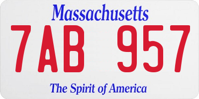 MA license plate 7AB957