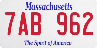 MA license plate 7AB962