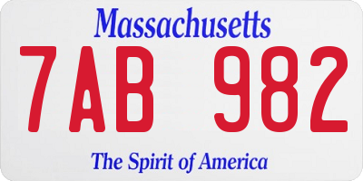 MA license plate 7AB982