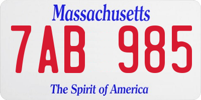 MA license plate 7AB985
