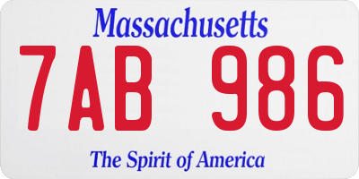 MA license plate 7AB986