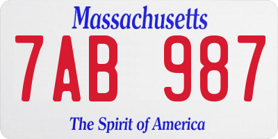 MA license plate 7AB987