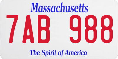 MA license plate 7AB988