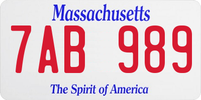MA license plate 7AB989