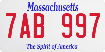 MA license plate 7AB997